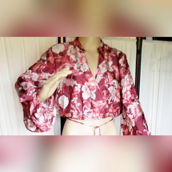 1 Zara floral print button down tie around wrap top - Picture 5 of 7